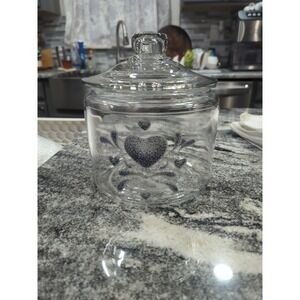 Vtg Corelle Corning Blue Sponge Heart Clear Canister Cookie Jar Lid Cottagecore